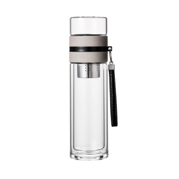 400ML Custom Double Wall Insulated Glass Water Bottle With Filter Reusable Glass Water Bottle